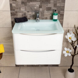 Plum&clay Eden Gloss White Wall Hung Vanity Unit With White Glass Basin (W)600mm - thumbnail 4