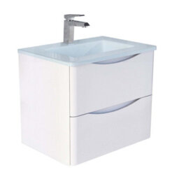 Plum&clay Eden Gloss White Wall Hung Vanity Unit With White Glass Basin (W)600mm