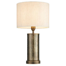 2 Pack Hammered Bronze Table Lamp Aged Metal & Off White Shade Bedside Light - thumbnail 2