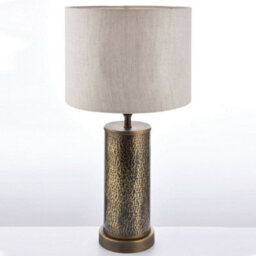 2 Pack Hammered Bronze Table Lamp Aged Metal & Off White Shade Bedside Light - thumbnail 5