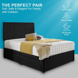 Dining Tables Chelsea Headboard Divan Set, 2 Drawer On Same Side With Sprung 1500 Comfort Mattress - Damask Fabric Black - King - thumbnail 2