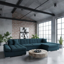 Alia Living Room Sleeper Corner Sofa Polyurethane Foam Wave Spring Wood Frame 360X160X75Cm Blue - thumbnail 1
