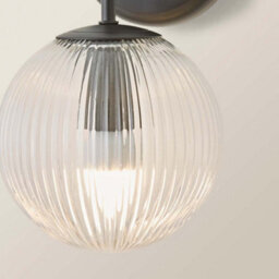 Valuelights Kempton Pair Of Mattte Black Wall Lights With Ribbed Globe Shade And Bulbs - thumbnail 5