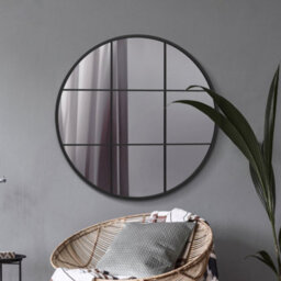 "Mirroroutlet Circulus - Black Metal Framed Round Window Wall Mirror 39"" X 39"" (100X100Cm)"