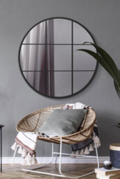 "Mirroroutlet Circulus - Black Metal Framed Round Window Wall Mirror 39"" X 39"" (100X100Cm)" - thumbnail 2