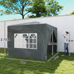 Outsunny 3 X 3(M) Upf50+ Pop Up Gazebo With Sides And Carry Bag, Dark Grey - thumbnail 3