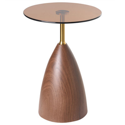 Beliani Side Table Wallis Tempered Glass Brown - image 1