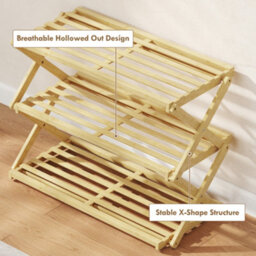 Homcom 3-Tier Bamboo Shoe Rack, Folding Shoe Shelf, Holds Up To 9 Pairs - thumbnail 7