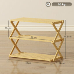Homcom 3-Tier Bamboo Shoe Rack, Folding Shoe Shelf, Holds Up To 9 Pairs - thumbnail 3