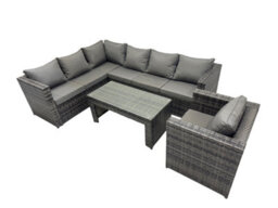 Fimous 4 Pieces Outdoor Pe Rattan Garden Furniture Corner Sofa Oblong Coffee Table Set With Cushions Dark Grey Mixed - thumbnail 1