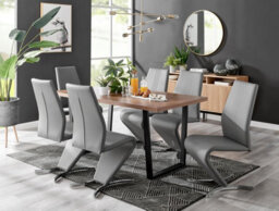 Furniturebox Uk Kylo Brown Wood Effect Dining Table & 6 Grey Willow Chairs - thumbnail 1
