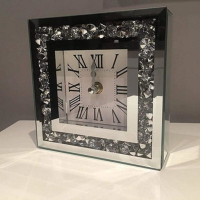 Biznest Table Clock Diamante Glass Clock Home Living Room Decoration (15Cm X 15Cm)