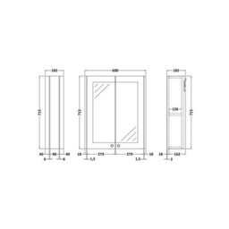 Balterley Traditional Bathroom Wall Mounted 2 Soft-Close Doors Mirror Cabinet With 1 Shelf Storage, Dark Grey, 715 X 600 X 182mm - thumbnail 2