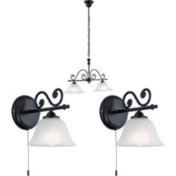 Elegant Twin Ceiling Pendant Light With Matching Black Wall Sconces And Alabaster Glass