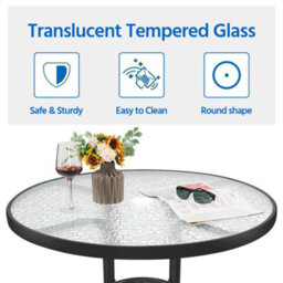 Yaheetech Black Round Outdoor Coffee Table With Umbrella Hole - thumbnail 4