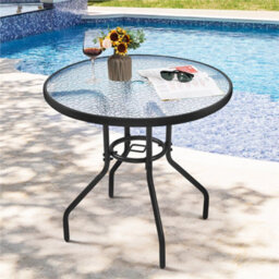 Yaheetech Black Round Outdoor Coffee Table With Umbrella Hole - thumbnail 1