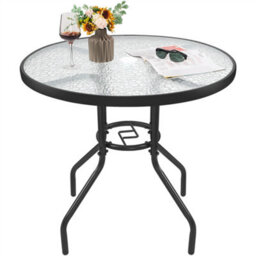 Yaheetech Black Round Outdoor Coffee Table With Umbrella Hole - thumbnail 2