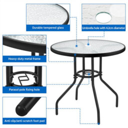 Yaheetech Black Round Outdoor Coffee Table With Umbrella Hole - thumbnail 8