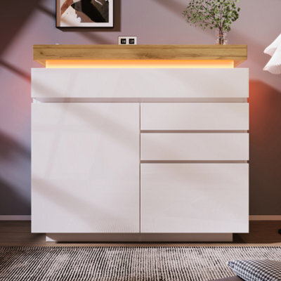 Btm White High Gloss Sideboard 2 Doors 3 Drawers Rgb Led App Controlled Multi Purpose Cabinet 110Cm - image 1