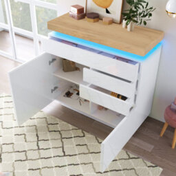 Btm White High Gloss Sideboard 2 Doors 3 Drawers Rgb Led App Controlled Multi Purpose Cabinet 110Cm - thumbnail 4