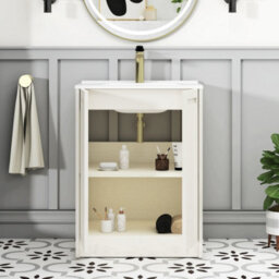 Royal Bathrooms Elmore 600mm Traditional Floor Standing 2 Door Bathroom Vanity Unit With Ceramic Basin Sink - Classic White - thumbnail 5