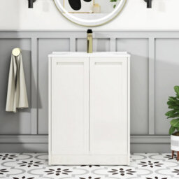 Royal Bathrooms Elmore 600mm Traditional Floor Standing 2 Door Bathroom Vanity Unit With Ceramic Basin Sink - Classic White - thumbnail 3