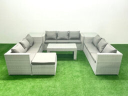 Fimous Rattan Garden Outdoor Furniture Set 10 Seater Garden Sofa Oblong Coffee Table Set Big Stool 2 Side Tables - thumbnail 2