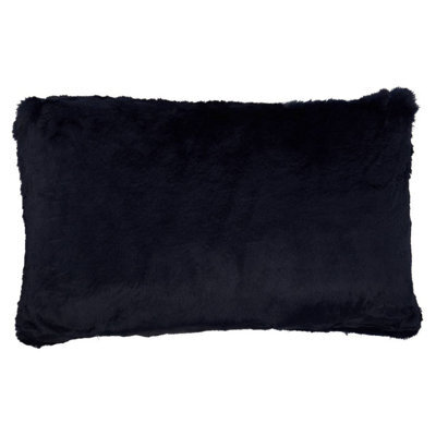 Orsina Navy Blue Faux Fur Rectangular Cushion, Soft Plush Feather Filled Sofa Cushion, Faux Back Luxury Cushion - image 1