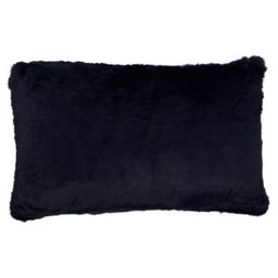 Orsina Navy Blue Faux Fur Rectangular Cushion, Soft Plush Feather Filled Sofa Cushion, Faux Back Luxury Cushion - thumbnail 1