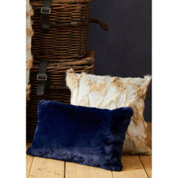 Orsina Navy Blue Faux Fur Rectangular Cushion, Soft Plush Feather Filled Sofa Cushion, Faux Back Luxury Cushion - thumbnail 4