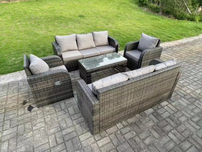 Fimous 8 Seater Pe Rattan Garden Furniture Set Reclining Chair Lounge 3 Seater Sofa Set Outdoor Coffee Table - image 1