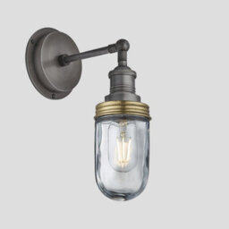 Industville Brooklyn Outdoor & Bathroom Wall Light, Pewter Holder, Brass Ring - thumbnail 1