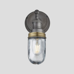 Industville Brooklyn Outdoor & Bathroom Wall Light, Pewter Holder, Brass Ring - thumbnail 2
