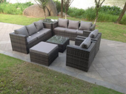 Fimous Indoor Outdoor Rattn Garden Furniture Sofa Set Table Lounge Chair Footstool Converstory Dark Mixed Grey - thumbnail 4
