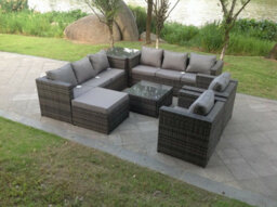 Fimous Indoor Outdoor Rattn Garden Furniture Sofa Set Table Lounge Chair Footstool Converstory Dark Mixed Grey - thumbnail 5