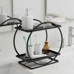 2-Tier Round Metal Shelf Freestanding Bathroom Shower Caddy - thumbnail 4