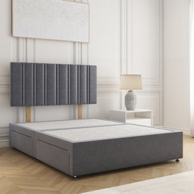 Bsspoke Sienna Divan Bed Steel Plush Velvet With 24Inch Headboard 4 Drawer & No Mattress In Double Small Double King Super King - image 1