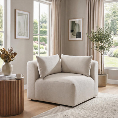 Furniturebox Uk Drift Cream Boucle Corner Section Armchair For Modular Sofa - image 1