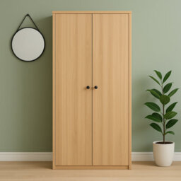 Home Treats 2 Door Wooden Wardrobe Pine Woodgrain Closet With 1 Shelf & Clothes Rail - thumbnail 1