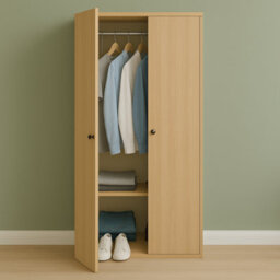 Home Treats 2 Door Wooden Wardrobe Pine Woodgrain Closet With 1 Shelf & Clothes Rail - thumbnail 2