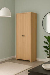 Home Treats 2 Door Wooden Wardrobe Pine Woodgrain Closet With 1 Shelf & Clothes Rail - thumbnail 3