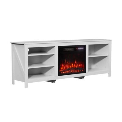 "White 178Cm Tv Stand Unit Cabinet Recessed 23"" Electric Fireplace With Storage Shelves" - image 1