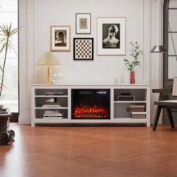 "White 178Cm Tv Stand Unit Cabinet Recessed 23"" Electric Fireplace With Storage Shelves" - thumbnail 6