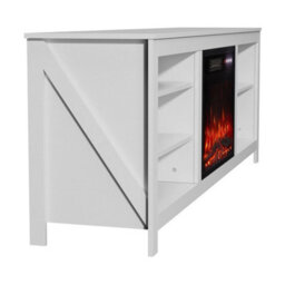 "White 178Cm Tv Stand Unit Cabinet Recessed 23"" Electric Fireplace With Storage Shelves" - thumbnail 3
