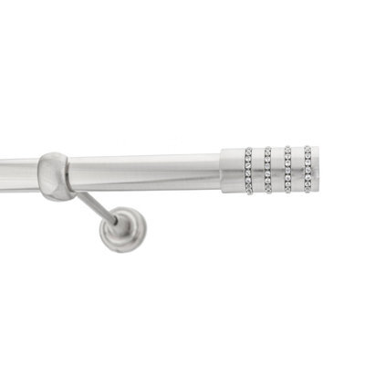 Toolty Inox Metal Curtain Pole 25mm With Finials Rod Classic Brackets Roseti 195Cm