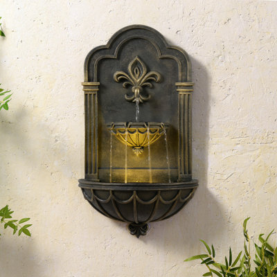 Teamson Home Fleur-De-Lis Wall-Mounted Water Fountain Warm Led, Black & Gold - image 1