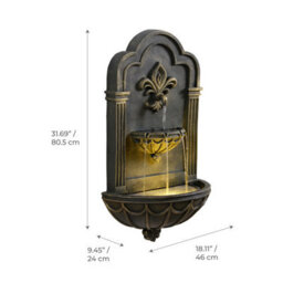 Teamson Home Fleur-De-Lis Wall-Mounted Water Fountain Warm Led, Black & Gold - thumbnail 9