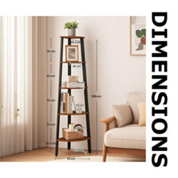 FURNOLD 5 Tier Industrial Freestanding Corner Bookcase Shelving Unit Rustic Brown - thumbnail 7