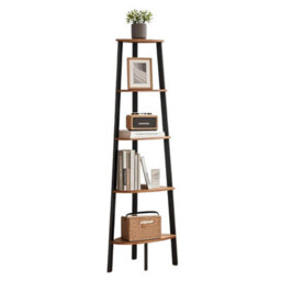 FURNOLD 5 Tier Industrial Freestanding Corner Bookcase Shelving Unit Rustic Brown - thumbnail 6