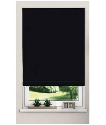 Trimmable Thermal Blackout Roller Blinds 165Cm Drop X Width 85Cm Black